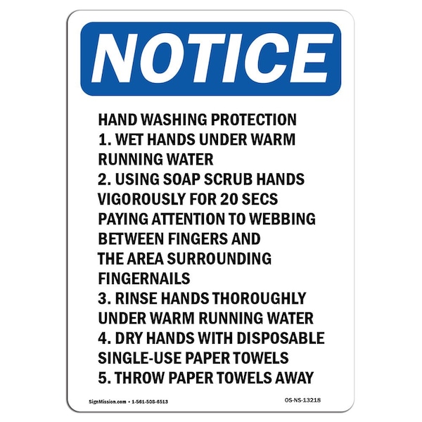 OSHA, Hand Washing Protection 1. Wet, 18in X 12in Peel & Stick Wall Graphic, 12" W, 18" L, Portrait
